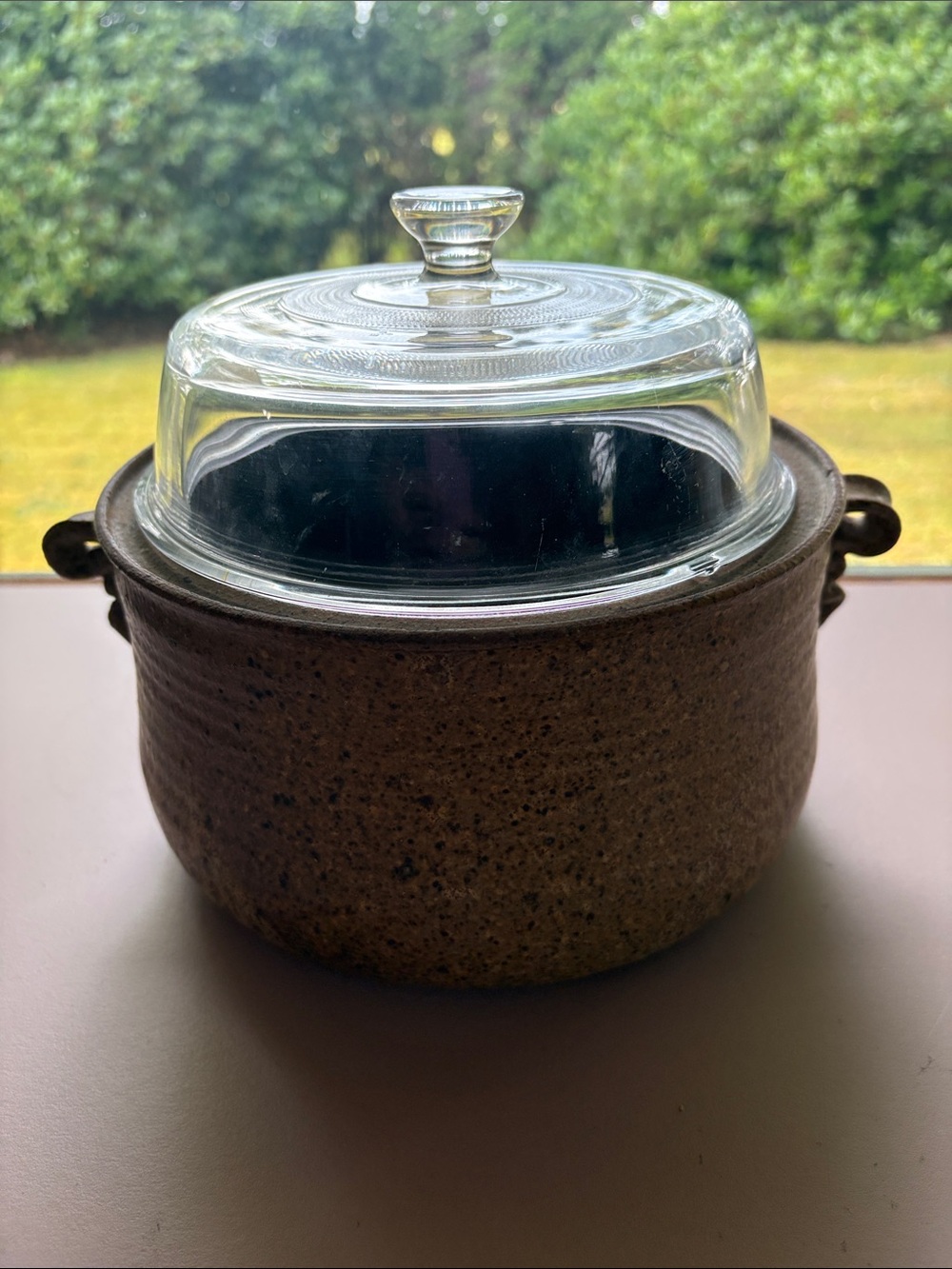 Glass Lid Stoneware Casserole Pot - Brown and Clear